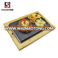 Cooking Stone Extra Large Lava Hot Stone Cooking Platter and Cold Lava Rock Hibachi Grilling Stone (12.5" x 7.5") w Bamboo Plate